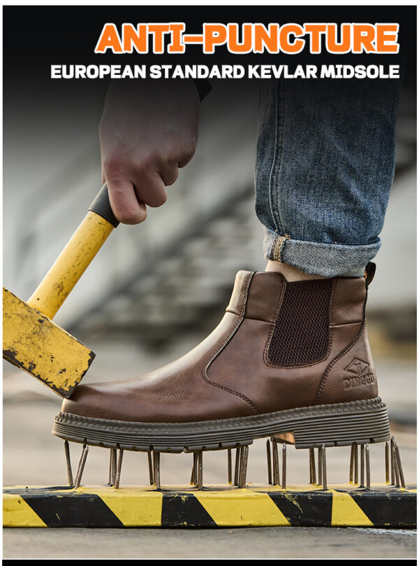 High top labor protection boots, standing for a long time without fatigue, steel toe shoes, anti smashing and anti piercing safety shoes, all season work shoes for men - Image 5