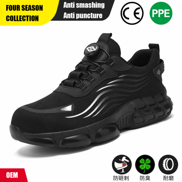 New men's safety shoes with anti smashing and anti piercing steel toe caps, fly woven lightweight protection and wear-resistant work shoes